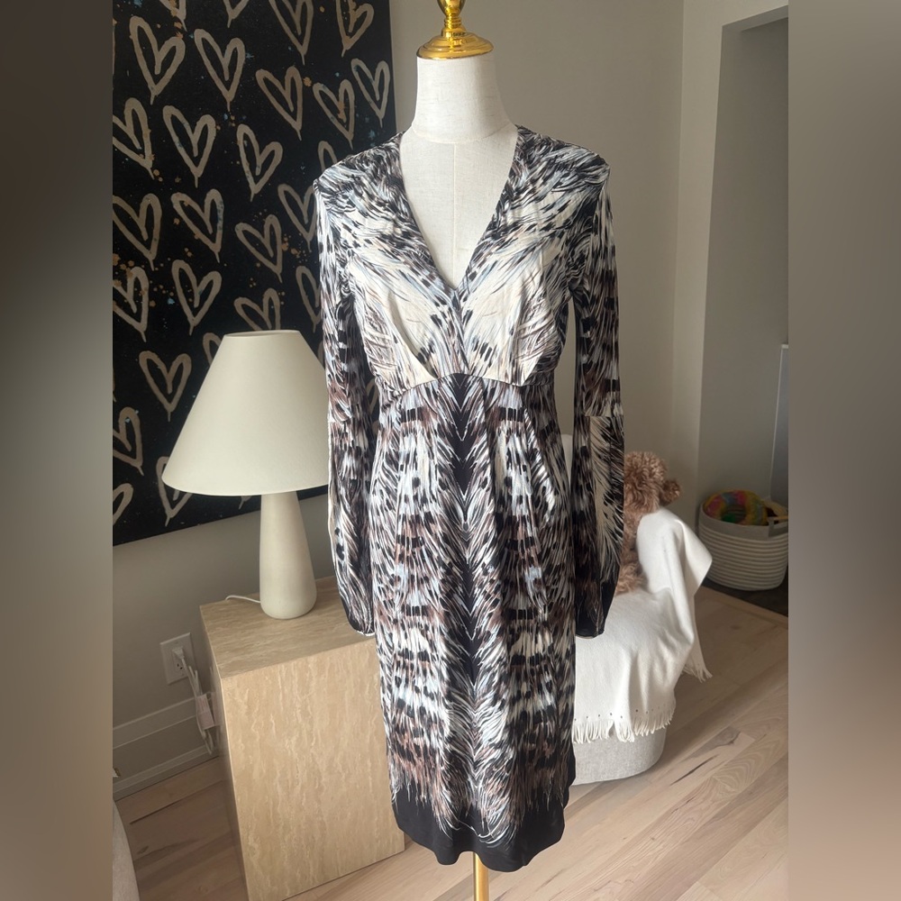 Roberto Cavalli Black and Brown Long Sleeve Dress